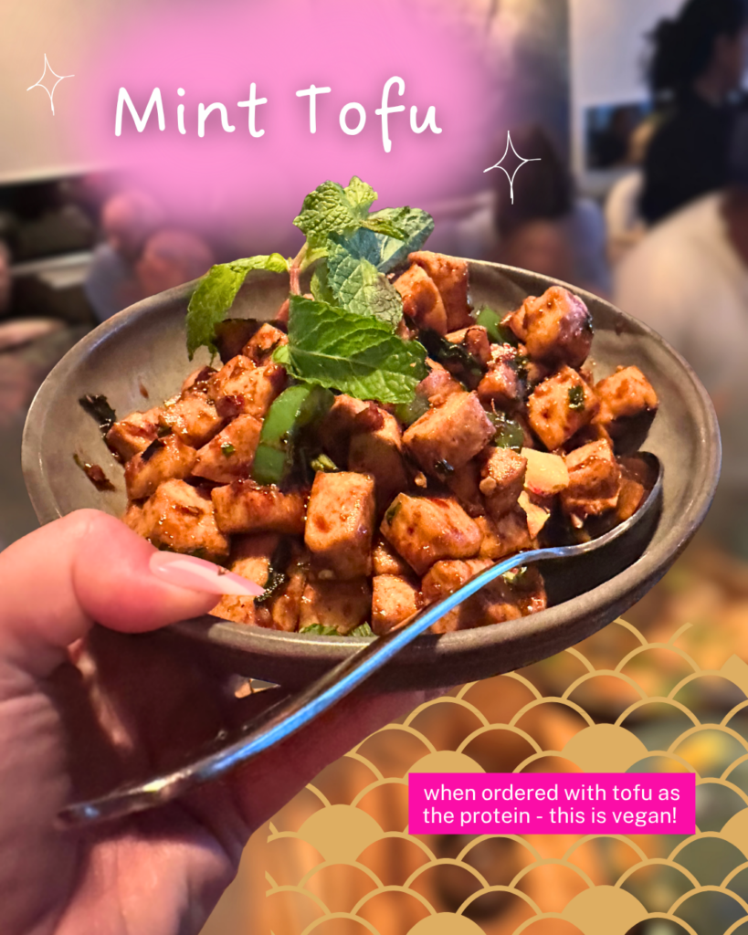Mint tofu dish at Burma Love in San Francisco with jalapeños, garlic, cilantro, and fresh herbs