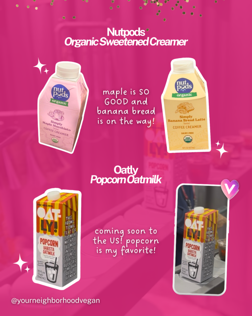 Nutpods organic dairy-free creamer flavors and Oatly popcorn flavored oat milk announced at Expo West 2026