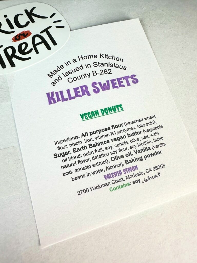 killer sweets modesto vegan bakery label and packaging vegan donuts ingredients list