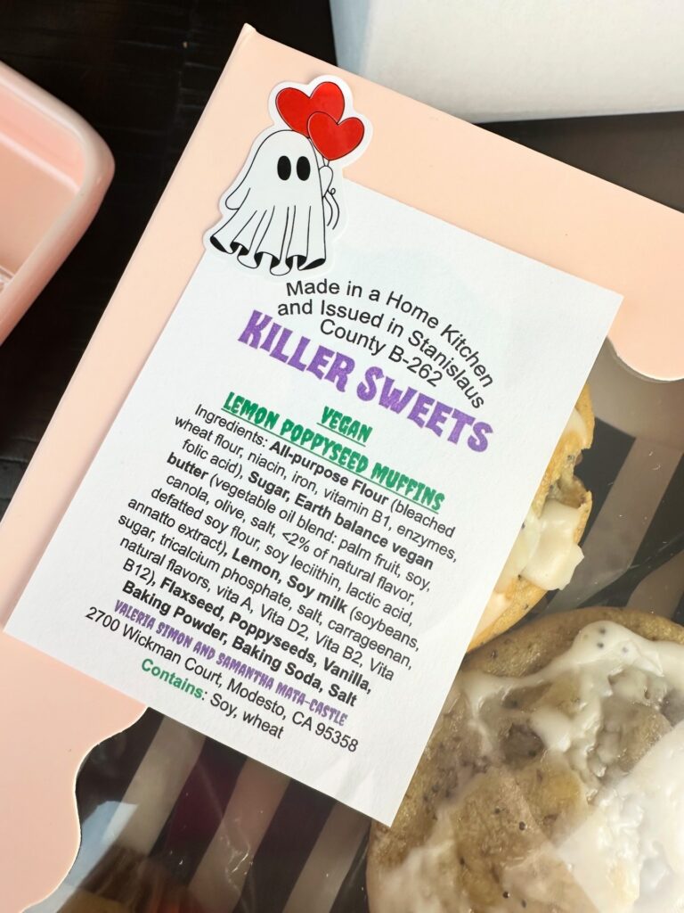 killer sweets modesto vegan bakery label and packaging vegan lemon poppyseed ingredients list