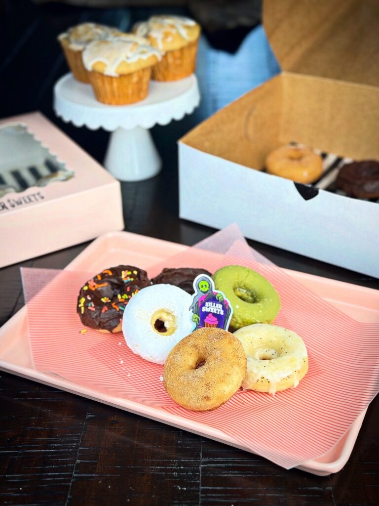 vegan donuts and muffins from killer sweets modesto bakery display