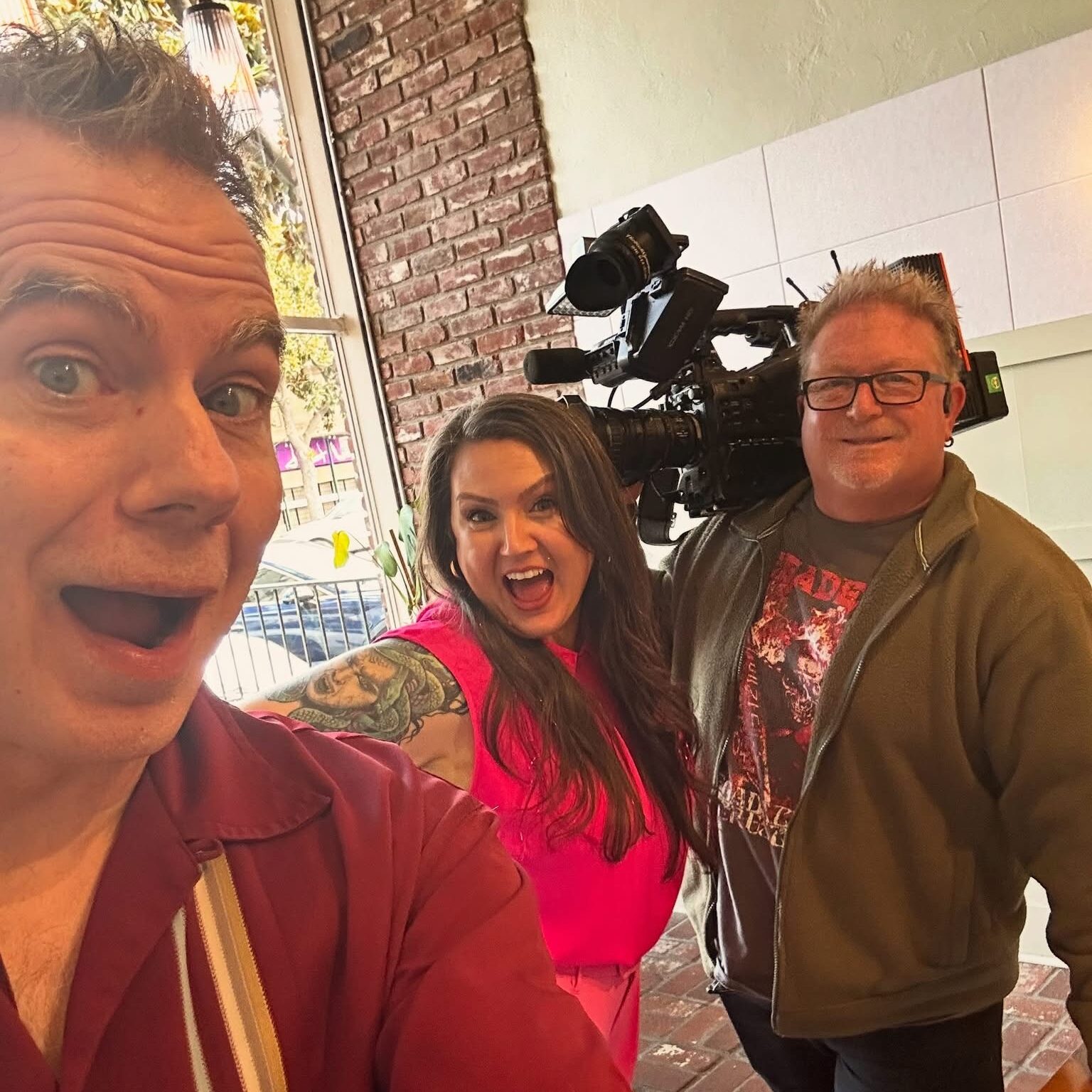 Your Neighborhood Vegan filming a vegan breakfast in Modesto segment with Good Day Sacramento and Caravan Cody