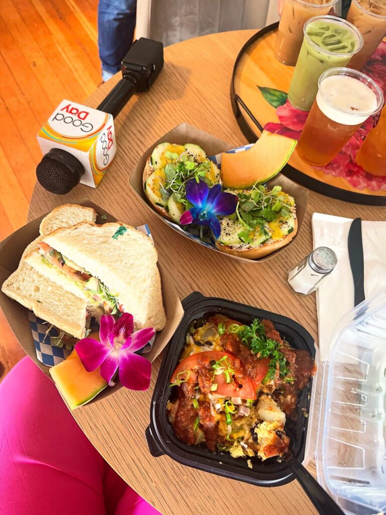 Vegan breakfast dishes featured during the Good Day Sacramento visit to Queen Bean in Modesto