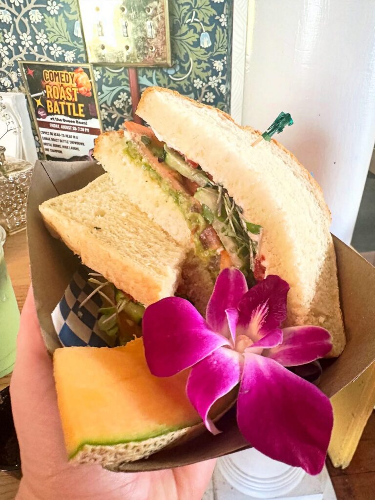 Veggie Del Sol sandwich made vegan at Queen Bean Coffee and Social House in Modesto