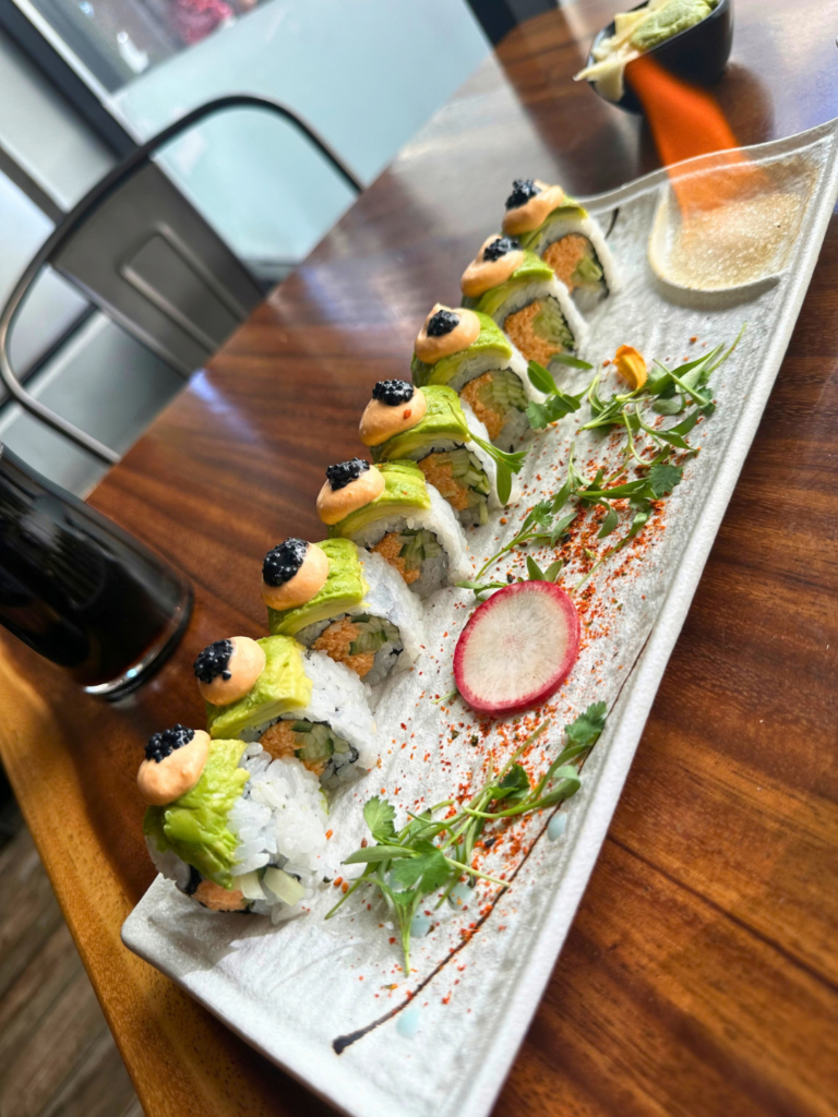 Sunset Roll with spicy tofu, cucumber, avocado and vegan mayo at Tane Vegan Izakaya