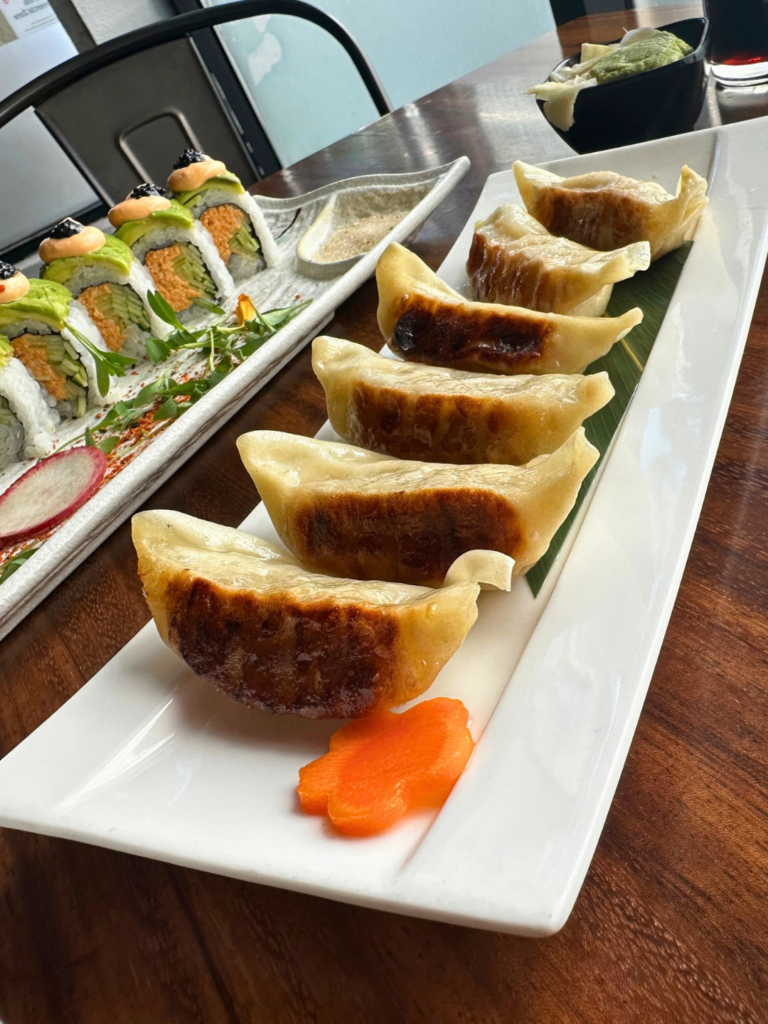 Pan-fried vegetable gyoza served at Tane Vegan Izakaya in Berkeley